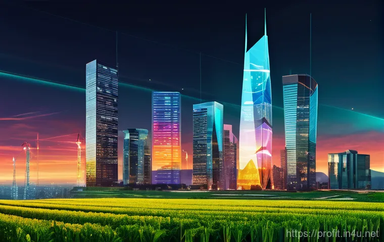 자산 기반 수익 모델 - **Image Prompt 1: The Active Asset Portfolio**
A vibrant, futuristic cityscape at sunset, with e...