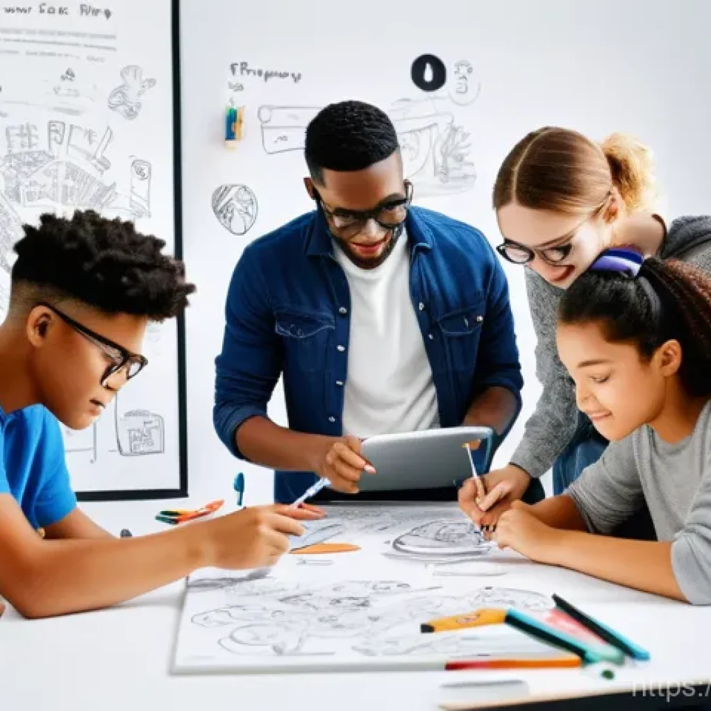 라이선스 사업 수익 모델 - **Prompt:** A vibrant, sunlit creative studio, filled with modern art supplies, digital tablets, and...